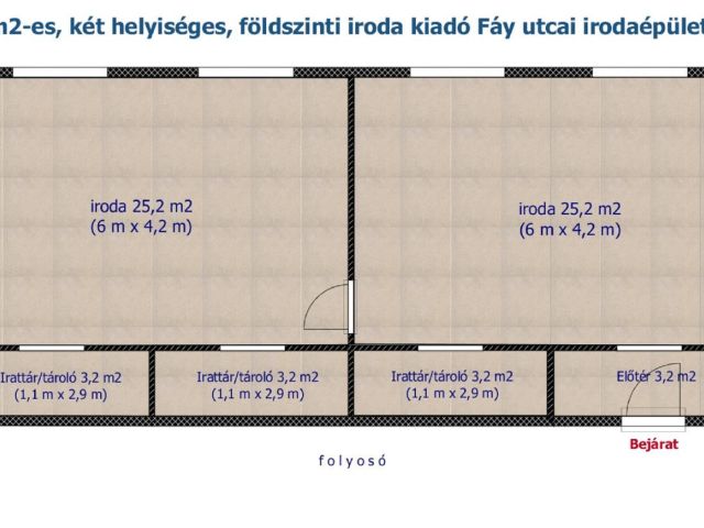 64 m2-es, két helyiséges iroda Fáy utcai irodaépületben